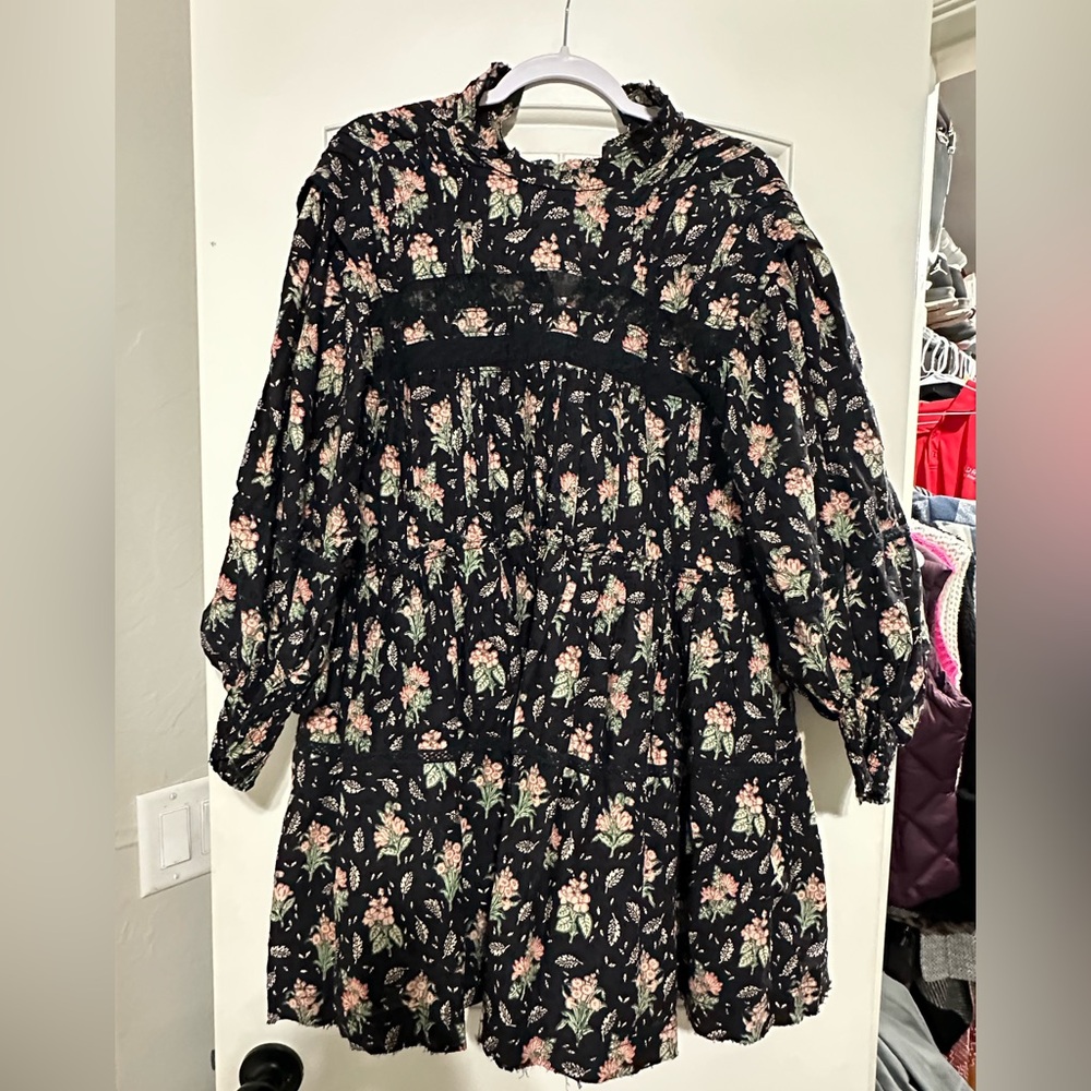 Anthropologie Black Floral Mini Dress Small Pilcro